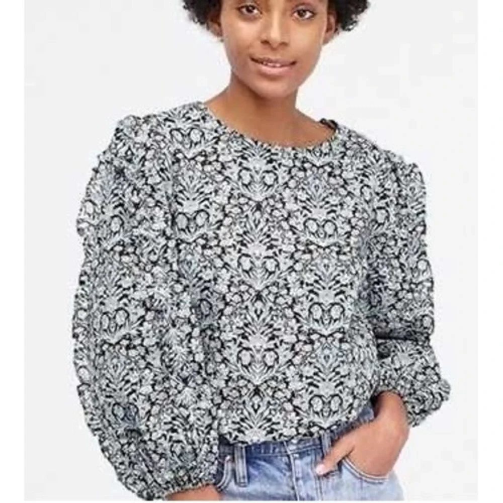 J Crew Liberty Sambourne‎ Ruffle Puff Sleeve Blouse Women Small Blue Floral Boho